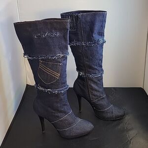 QUPID DENIM JEAN MATERIALS HIGH HEEL STILETTOS BOOT
